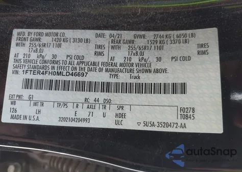 2021 Ford Ranger Xl from USA, damaged, VIN 1FTER4FH0MLD46697